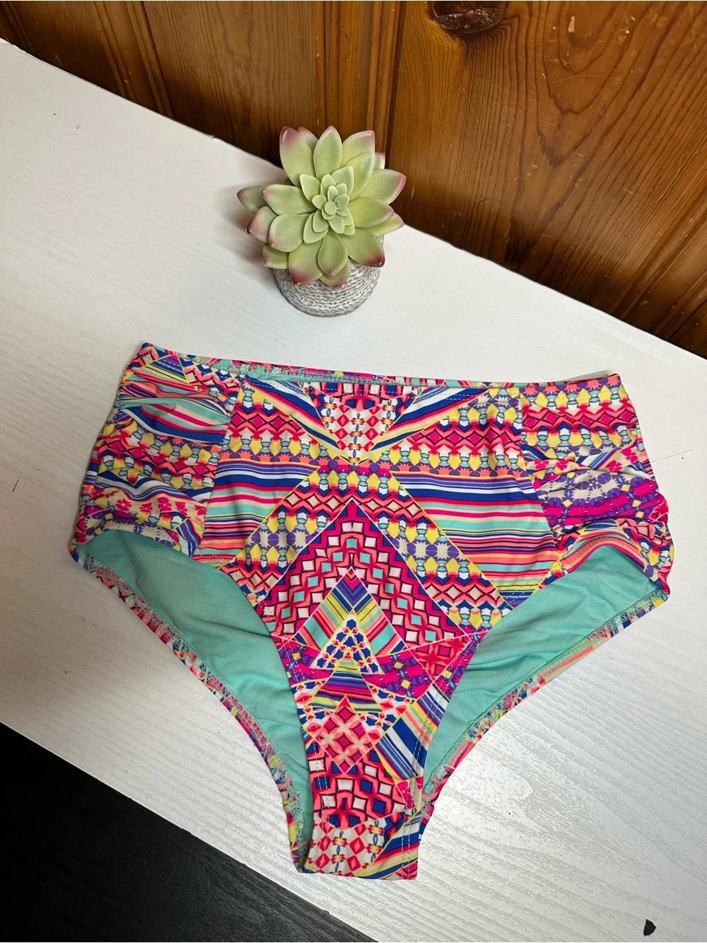 Coral Bay Multicolor Geometric High-Waist Swim Bottoms